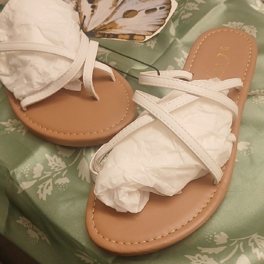 Cozy Casual White and Tan Sandals